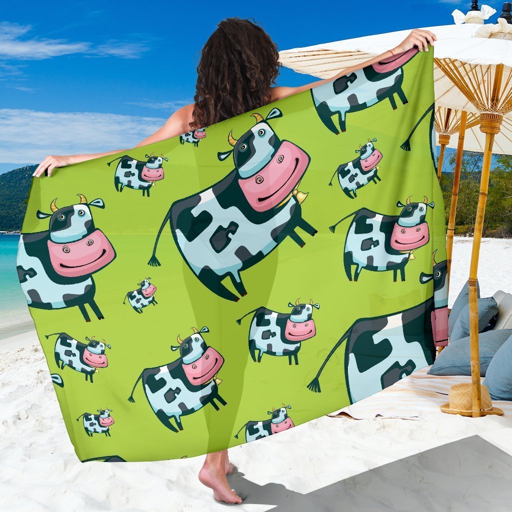 Cartoon Smiley Cow Pattern Print Beach Sarong Wrap