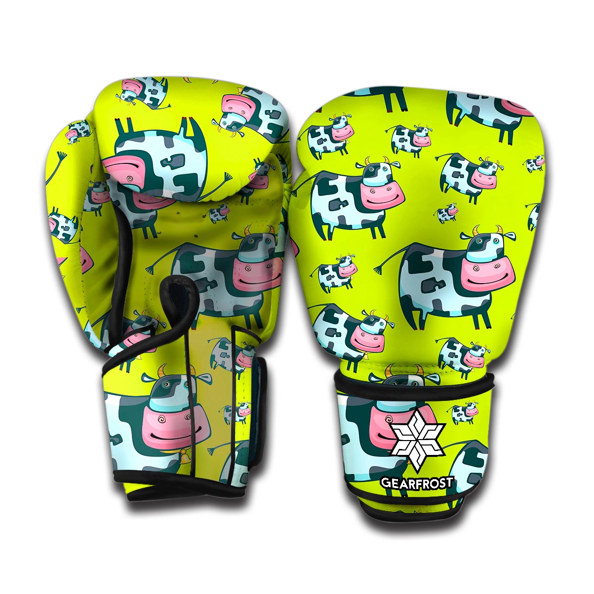 Cartoon Smiley Cow Pattern Print Boxing Gloves