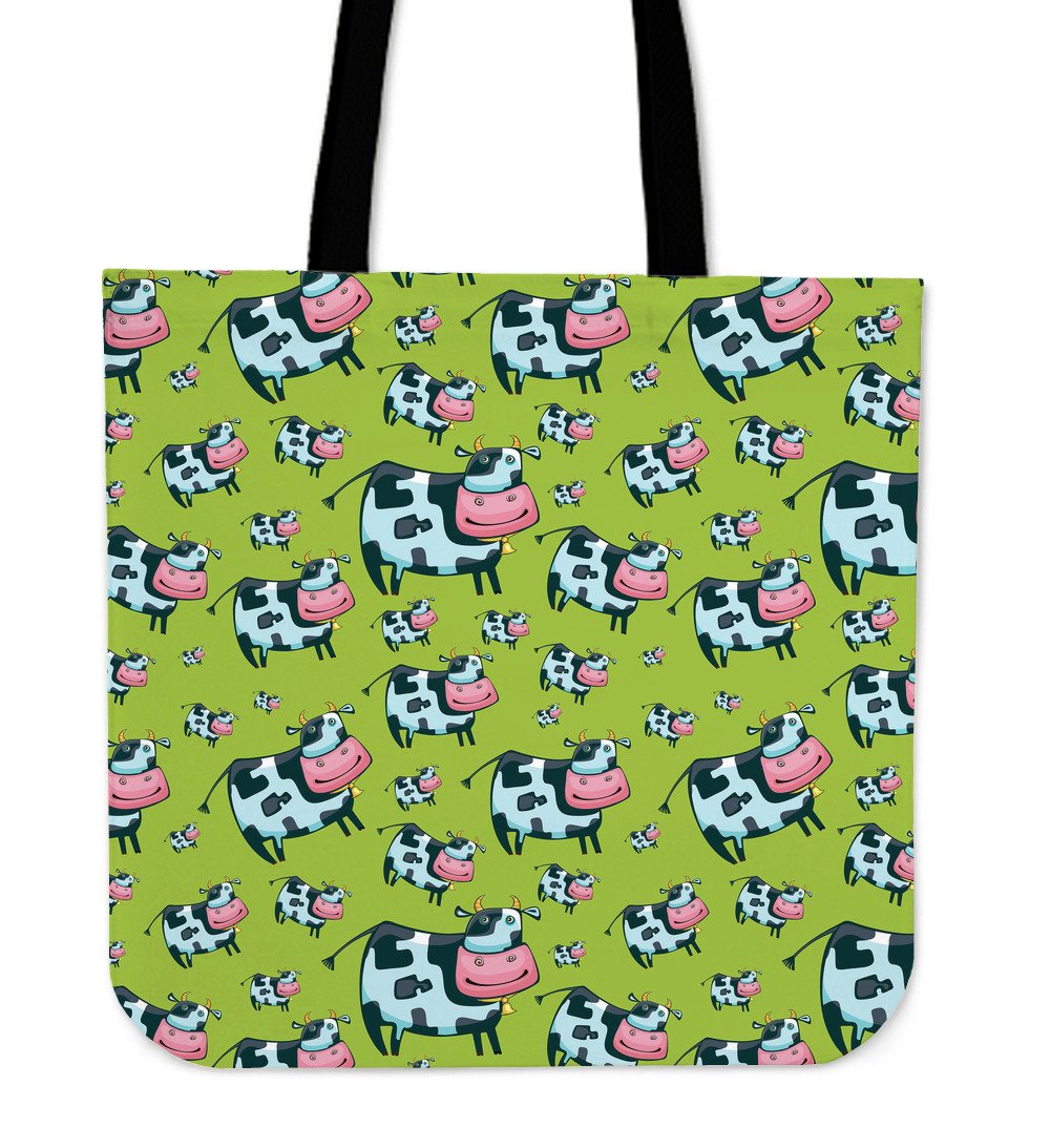 Cartoon Smiley Cow Pattern Print Canvas Tote Bag