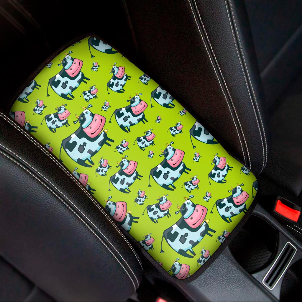 Cartoon Smiley Cow Pattern Print Car Center Console Cover