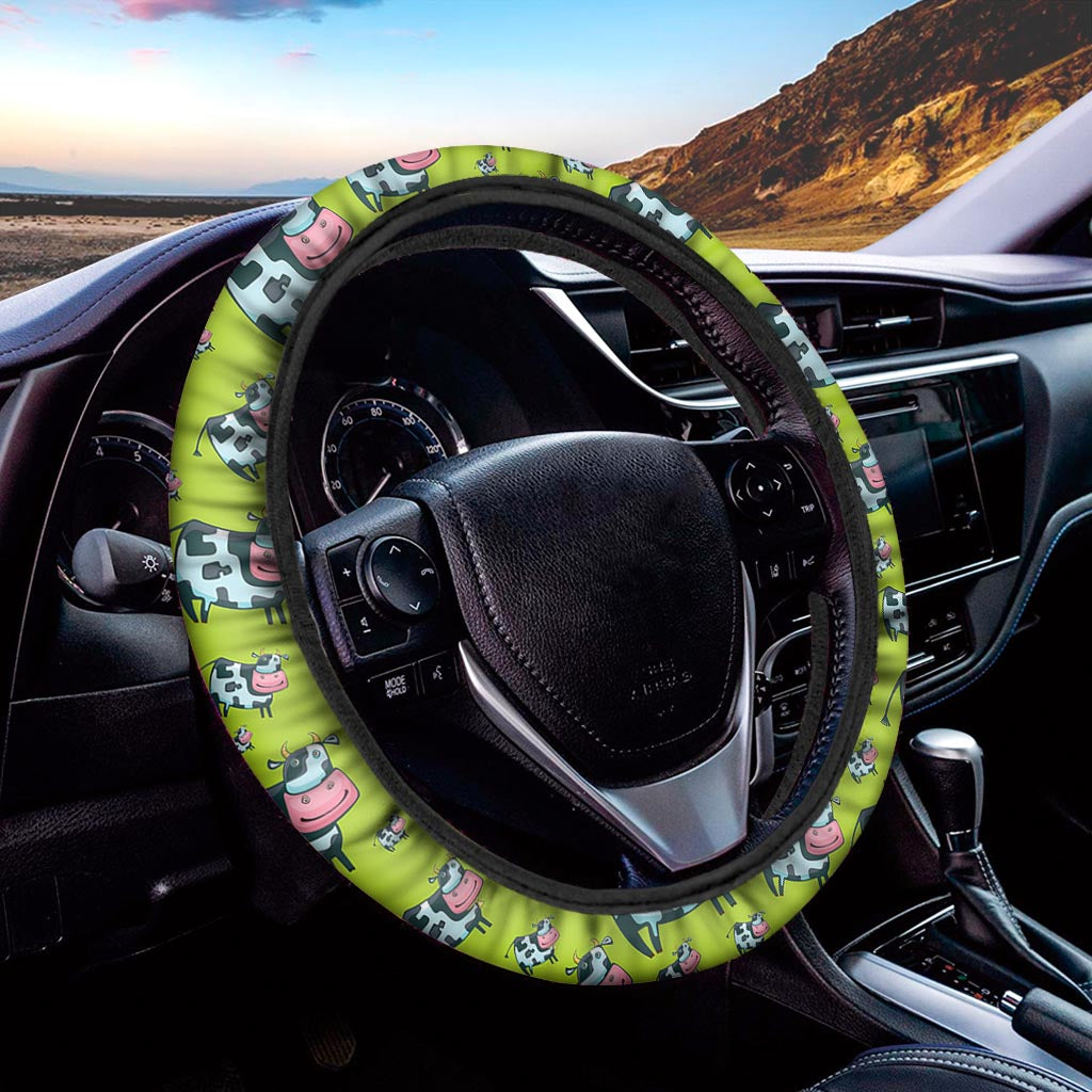 Cartoon Smiley Cow Pattern Print Car Steering Wheel Cover