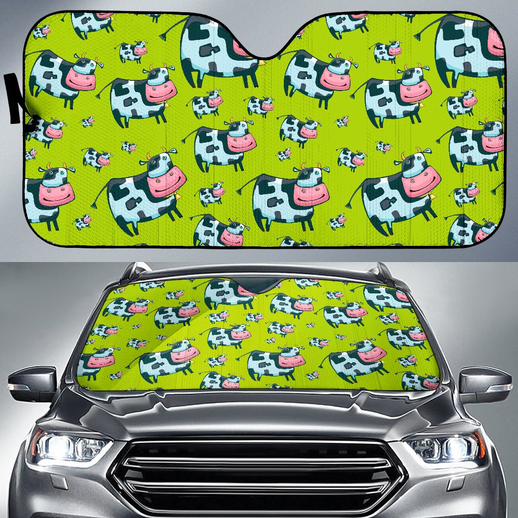 Cartoon Smiley Cow Pattern Print Car Sun Shade