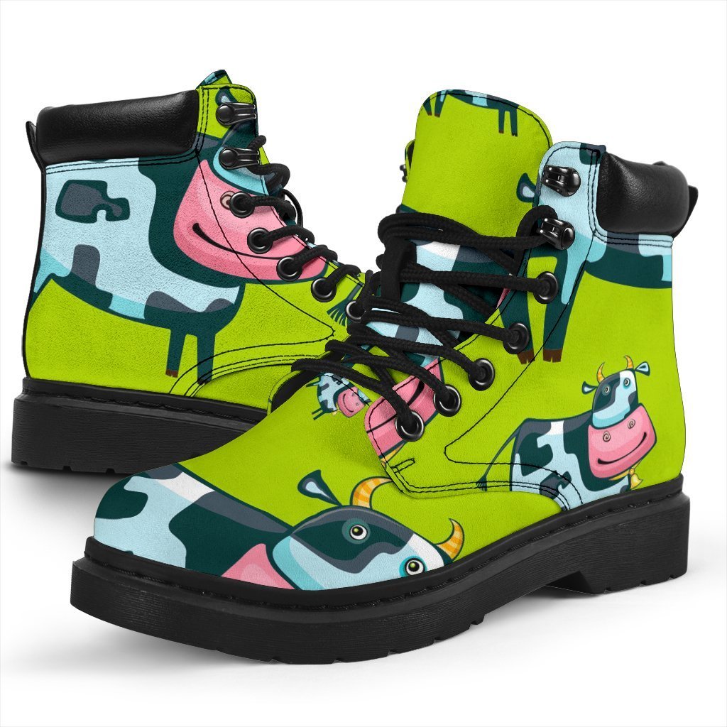 Cartoon Smiley Cow Pattern Print Classic Boots