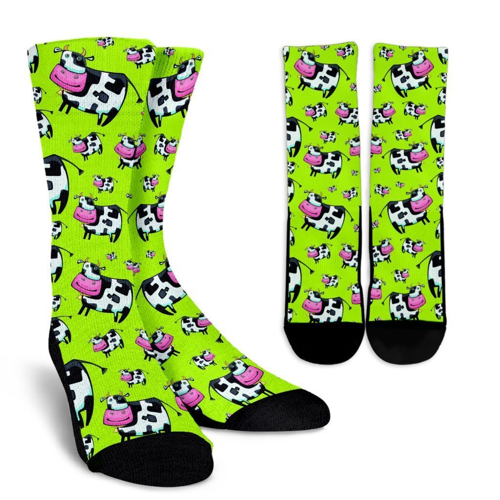 Cartoon Smiley Cow Pattern Print Crew Socks