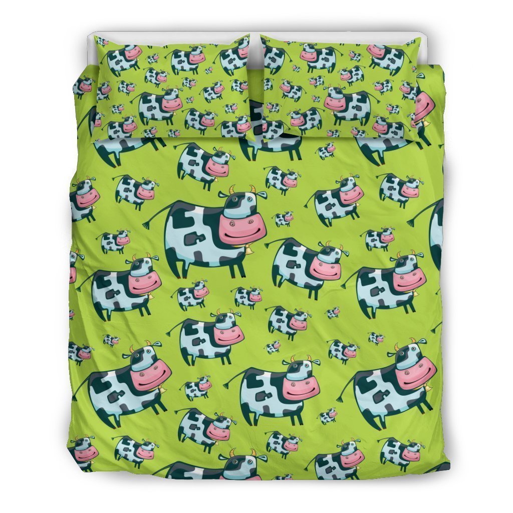 Cartoon Smiley Cow Pattern Print Duvet Cover Bedding Set