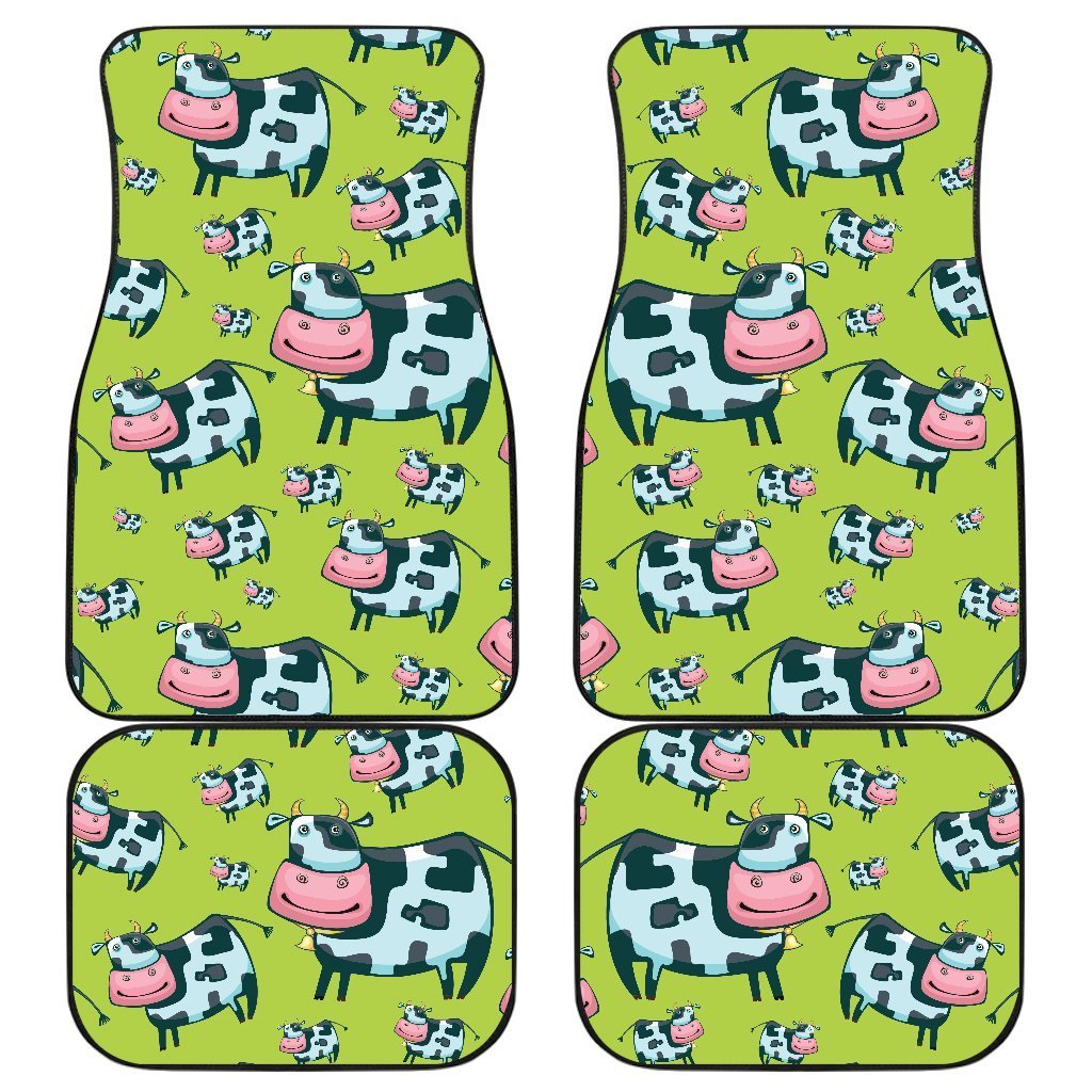 Cartoon Smiley Cow Pattern Print Front and Back Car Floor Mats