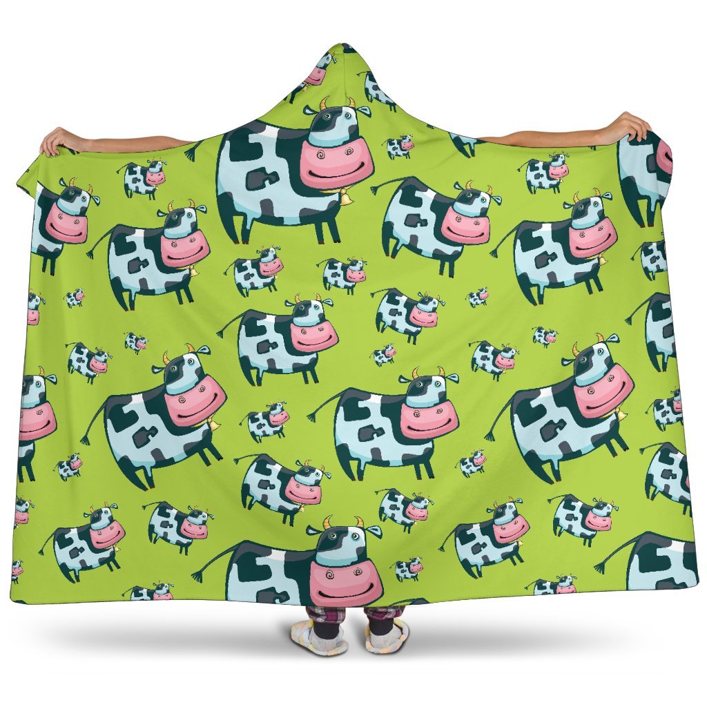 Cartoon Smiley Cow Pattern Print Hooded Blanket