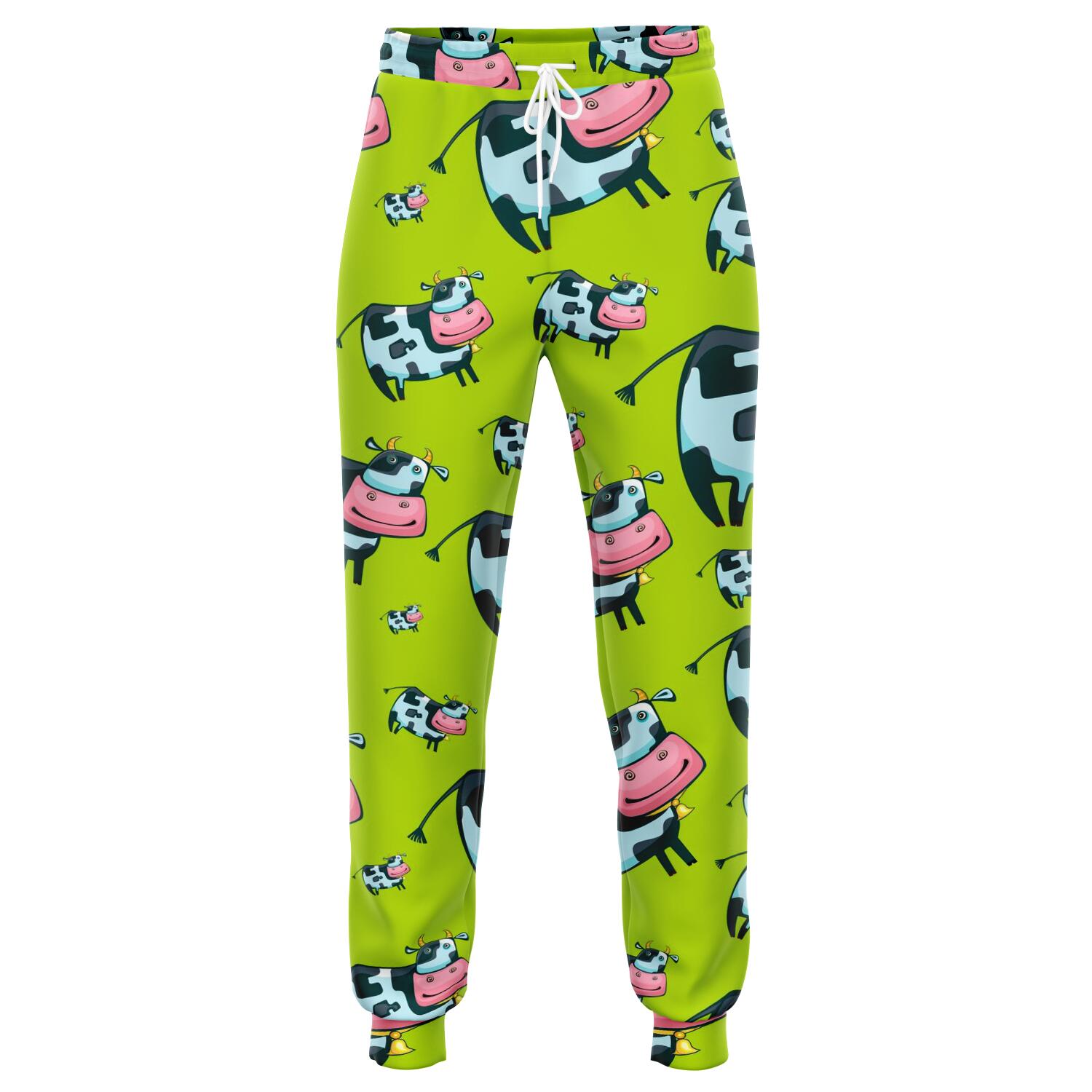 Cartoon Smiley Cow Pattern Print Jogger Pants