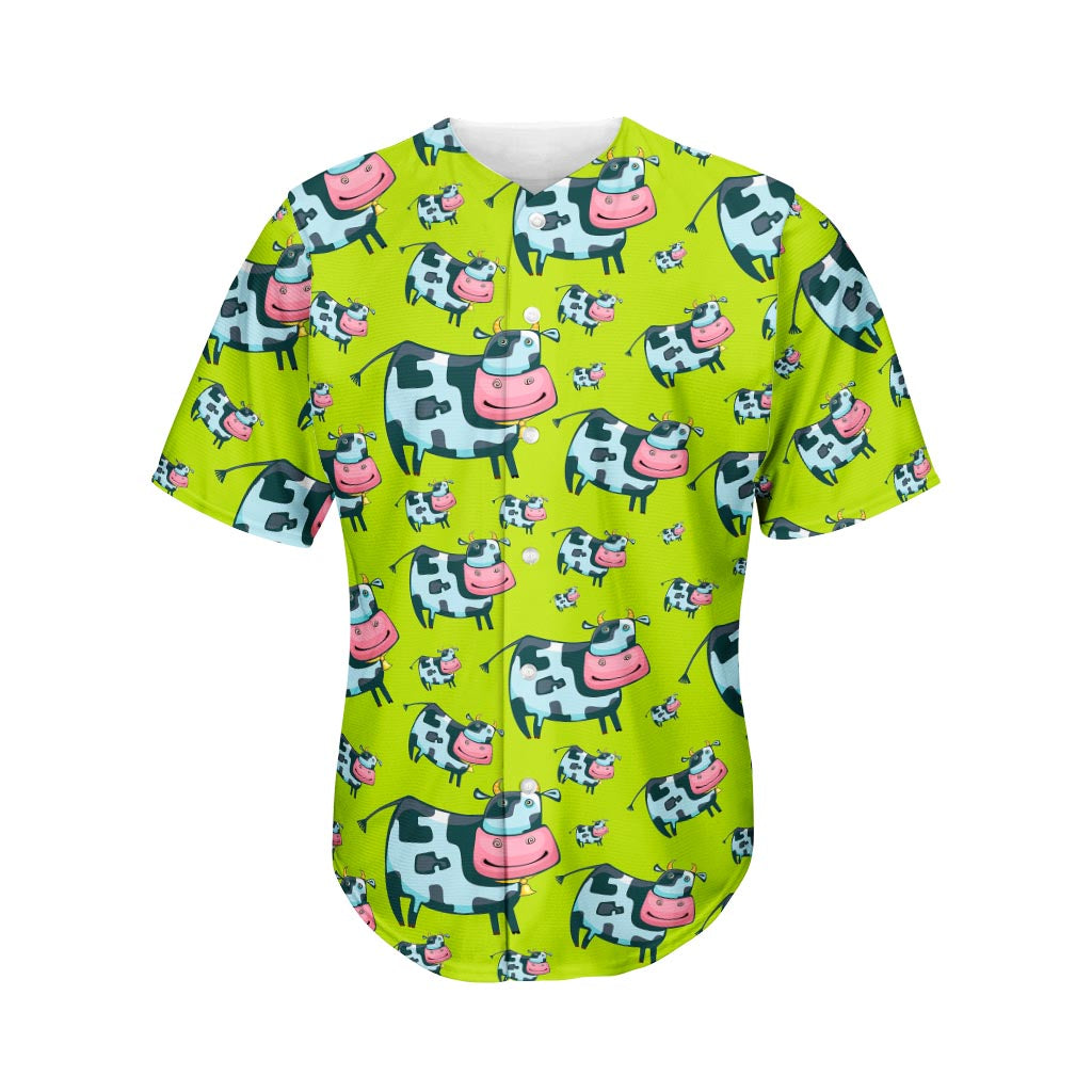 Cartoon Smiley Cow Pattern Print Men's Baseball Jersey