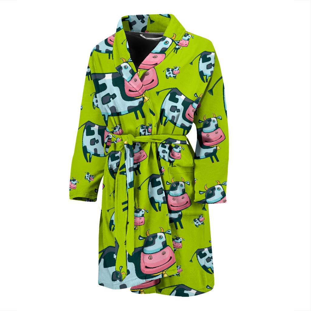 Cartoon Smiley Cow Pattern Print Men's Bathrobe