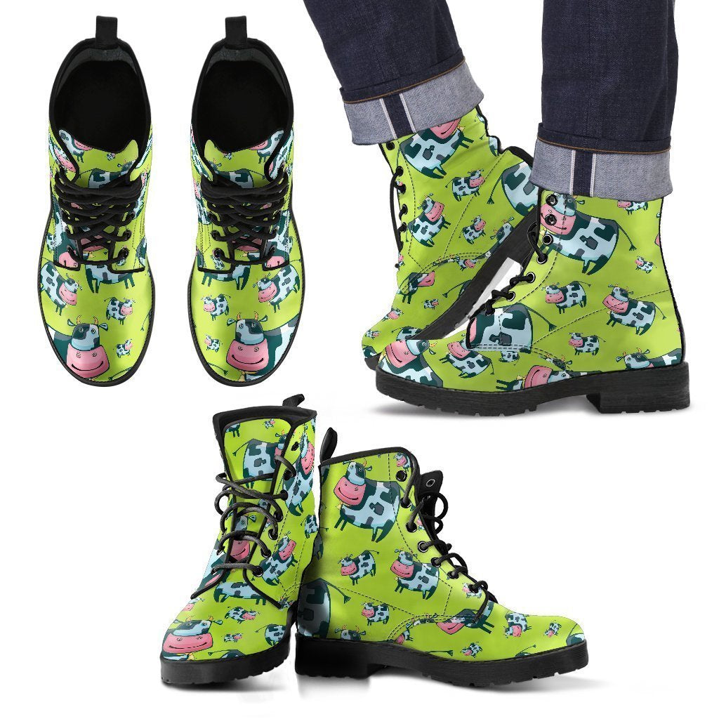 Cartoon Smiley Cow Pattern Print Men's Boots