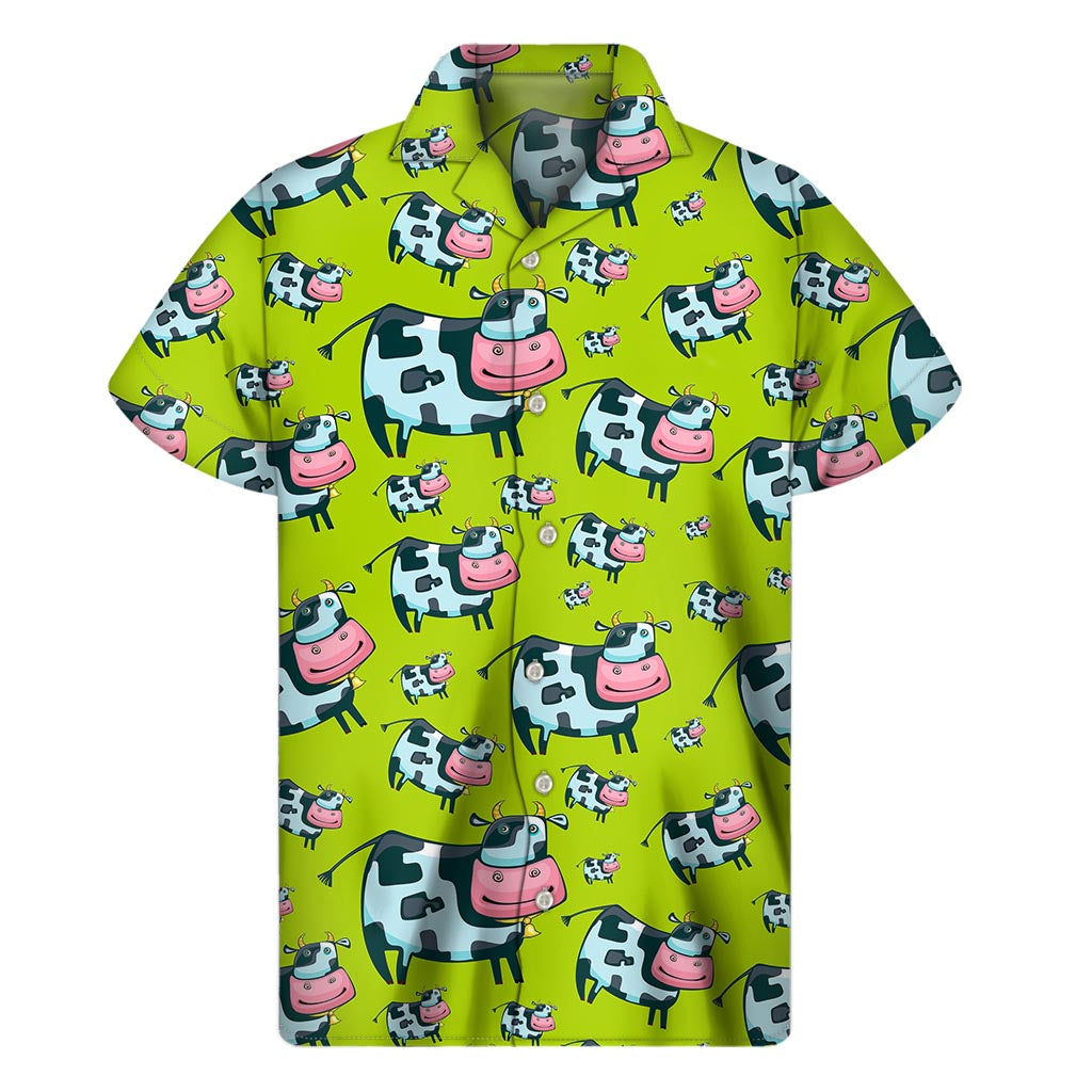 Cartoon Smiley Cow Pattern Print Men's Short Sleeve Shirt