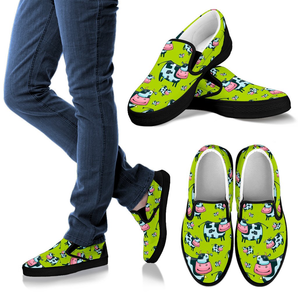 Cartoon Smiley Cow Pattern Print Men's Slip On Shoes