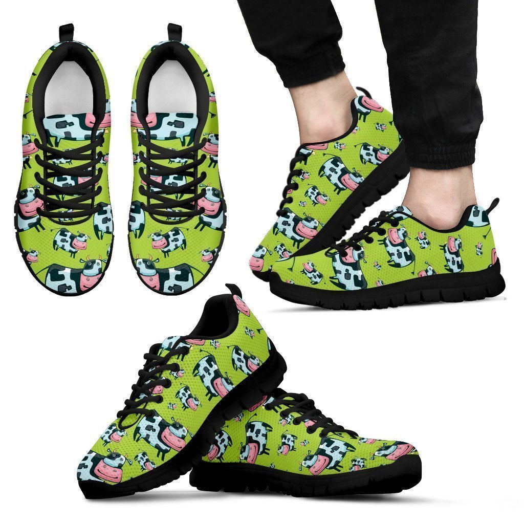 Cartoon Smiley Cow Pattern Print Men's Sneakers