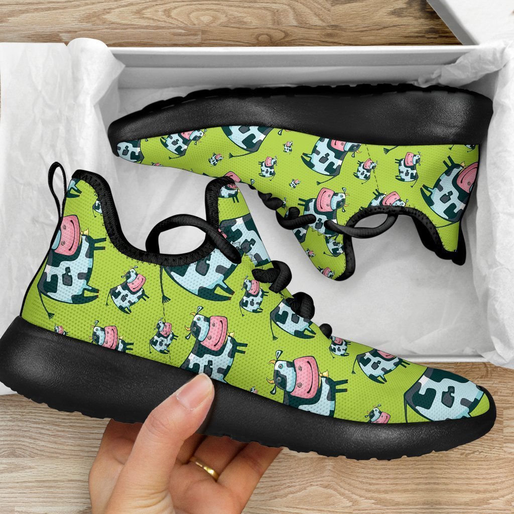 Cartoon Smiley Cow Pattern Print Mesh Knit Shoes