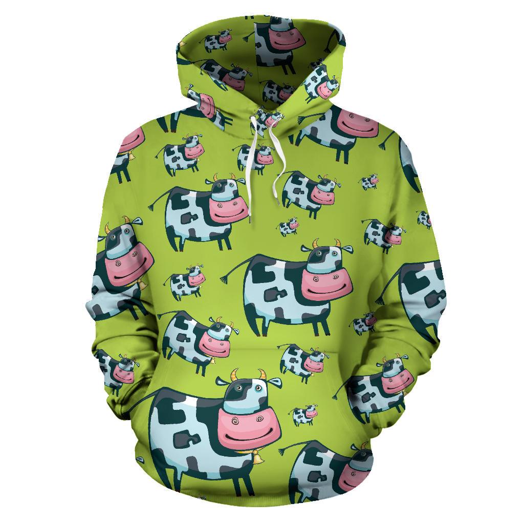 Cartoon Smiley Cow Pattern Print Pullover Hoodie