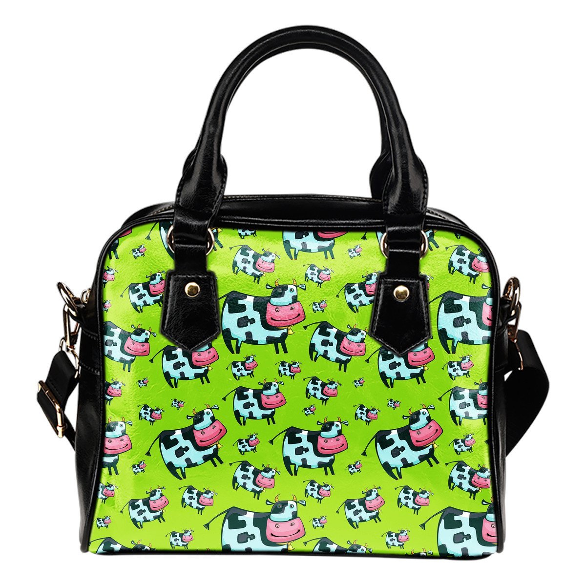 Cartoon Smiley Cow Pattern Print Shoulder Handbag