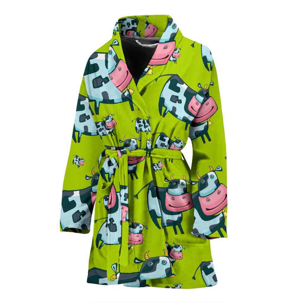 Cartoon Smiley Cow Pattern Print Women's Bathrobe