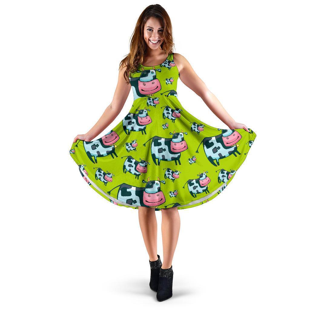 Cartoon Smiley Cow Pattern Print Women's Dress