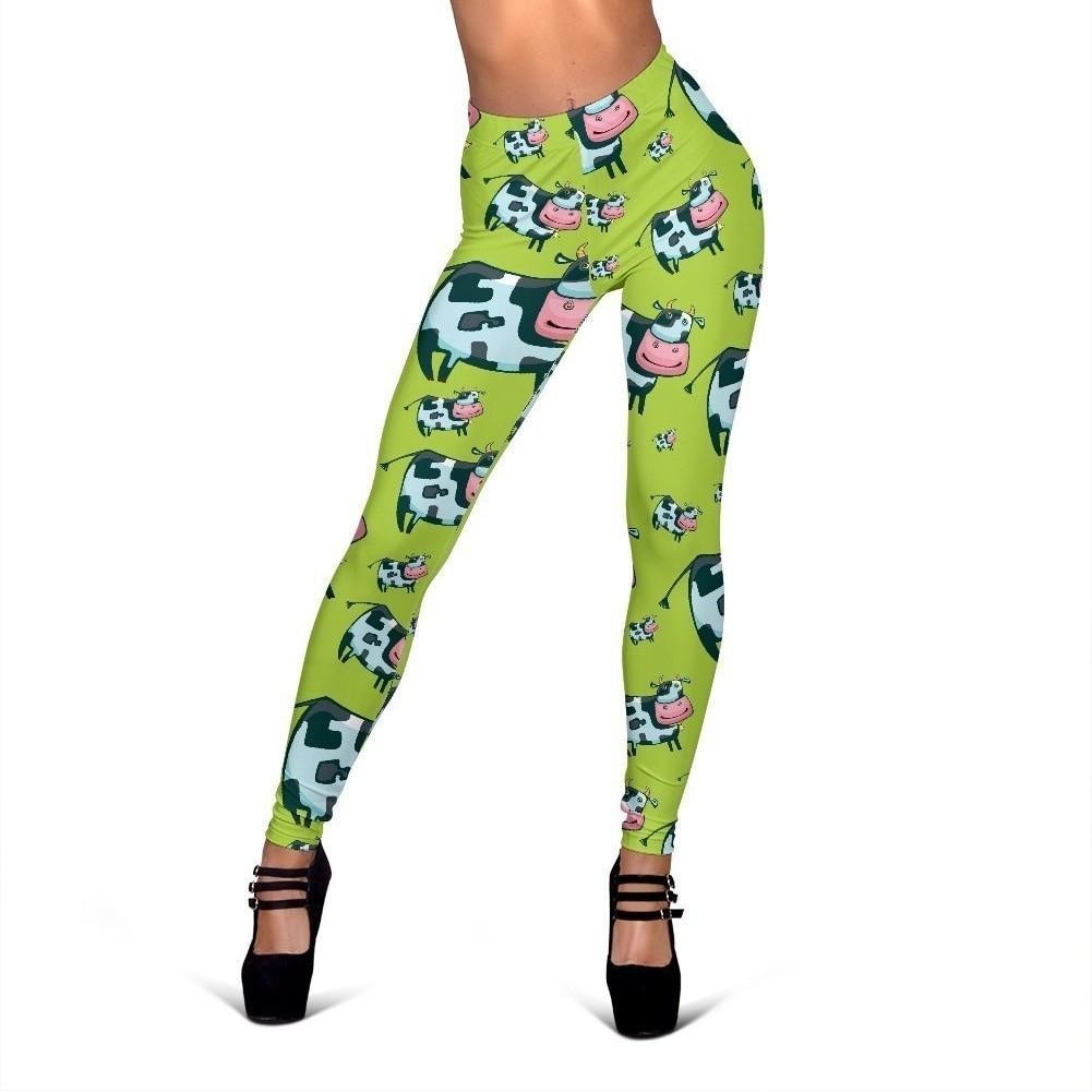 Cartoon Smiley Cow Pattern Print Women's Leggings