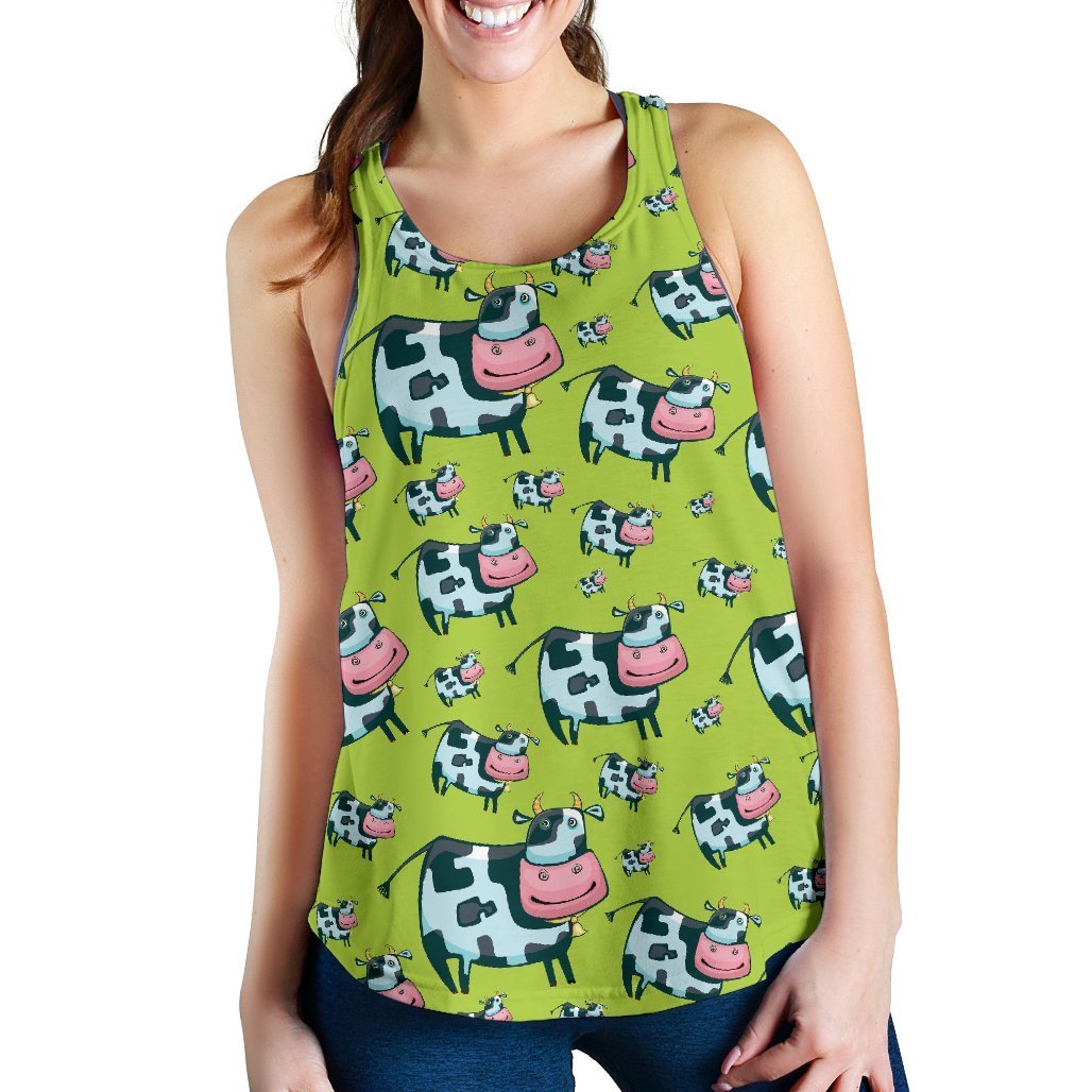 Cartoon Smiley Cow Pattern Print Women's Racerback Tank Top