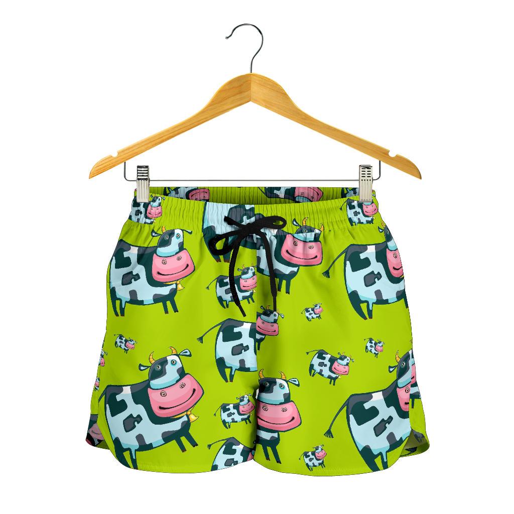 Cartoon Smiley Cow Pattern Print Women's Shorts