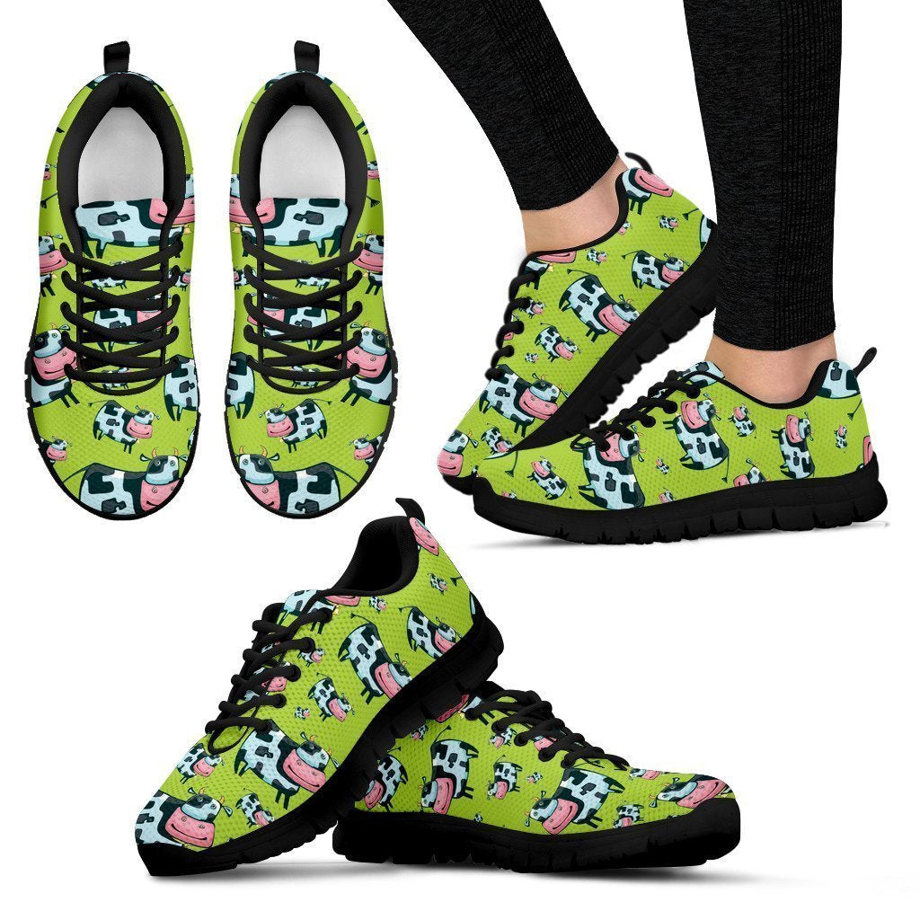 Cartoon Smiley Cow Pattern Print Women's Sneakers