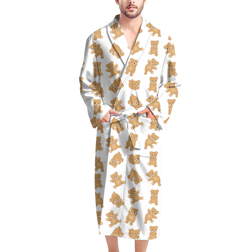 Cartoon Teddy Bear Pattern Print Men's Bathrobe