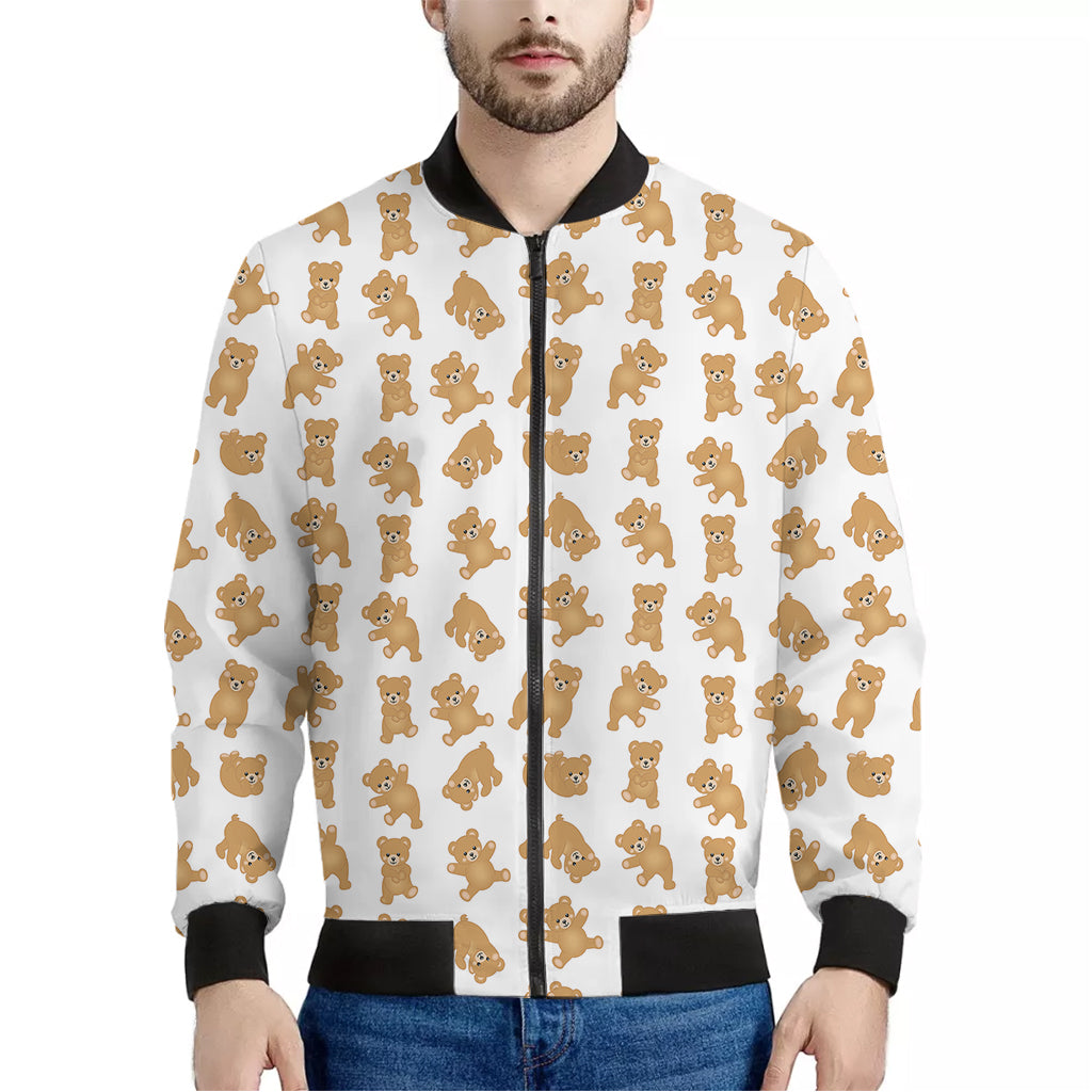 Cartoon Teddy Bear Pattern Print Men's Bomber Jacket