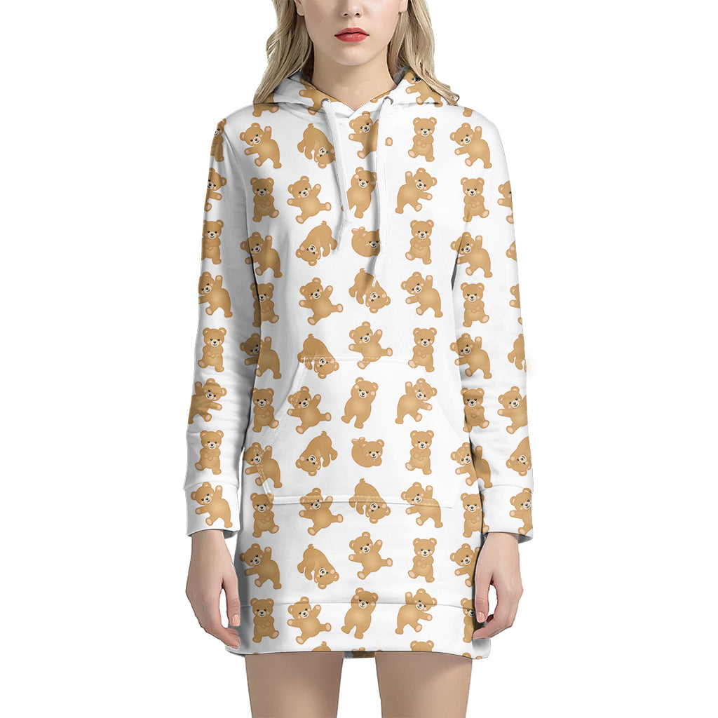 Cartoon Teddy Bear Pattern Print Women's Pullover Hoodie Dress