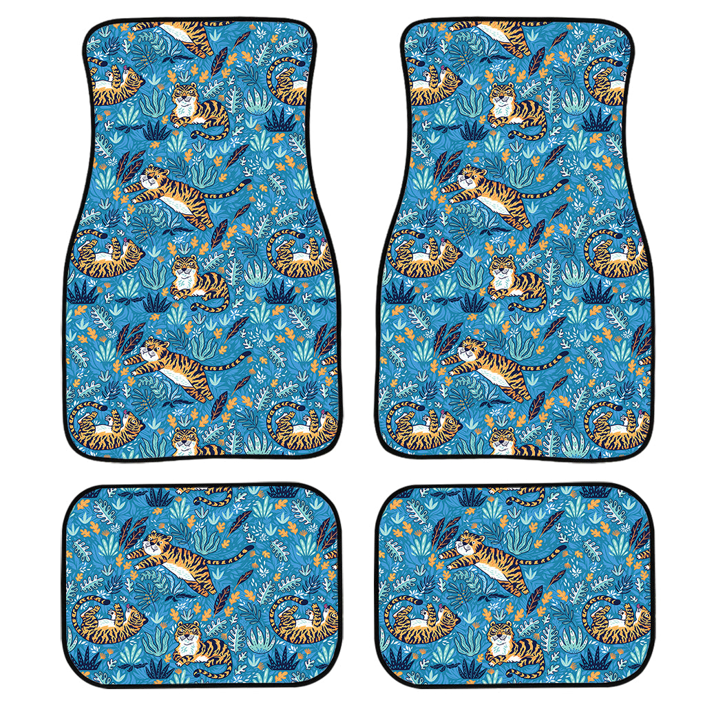 Cartoon Tiger Pattern Print Front and Back Car Floor Mats