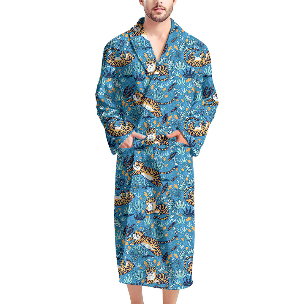 Cartoon Tiger Pattern Print Men's Bathrobe