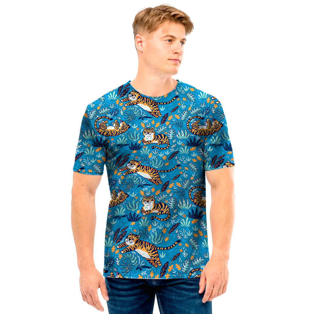 Cartoon Tiger Pattern Print Men's T-Shirt