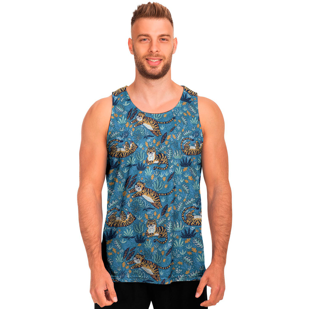 Cartoon Tiger Pattern Print Men's Tank Top