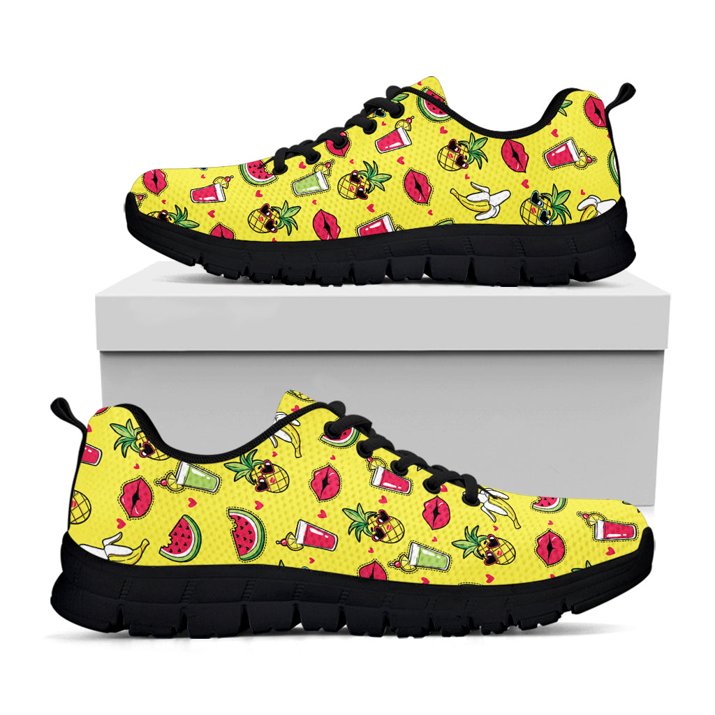 Cartoon Tropical Pattern Print Black Sneakers