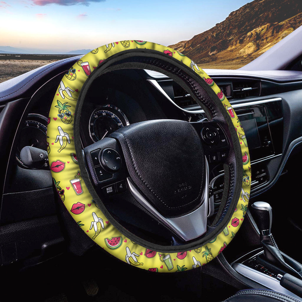 Cartoon Tropical Pattern Print Car Steering Wheel Cover