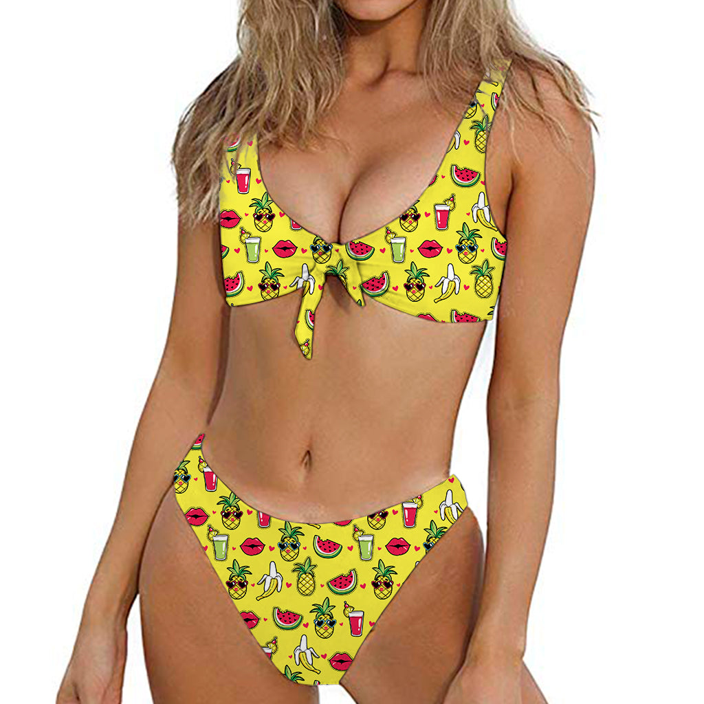 Cartoon Tropical Pattern Print Front Bow Tie Bikini