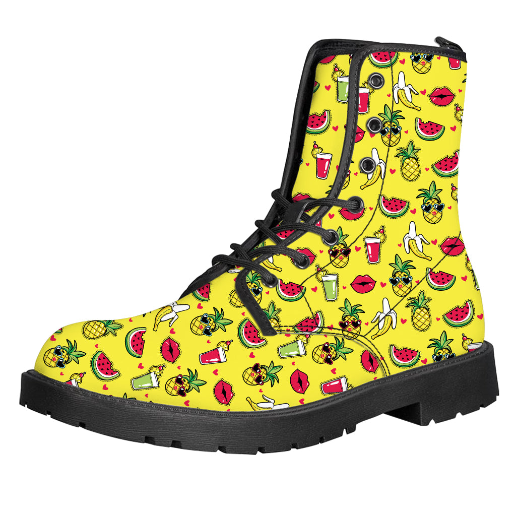 Cartoon Tropical Pattern Print Leather Boots