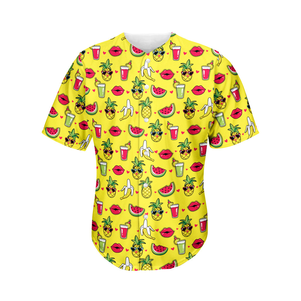 Cartoon Tropical Pattern Print Men's Baseball Jersey