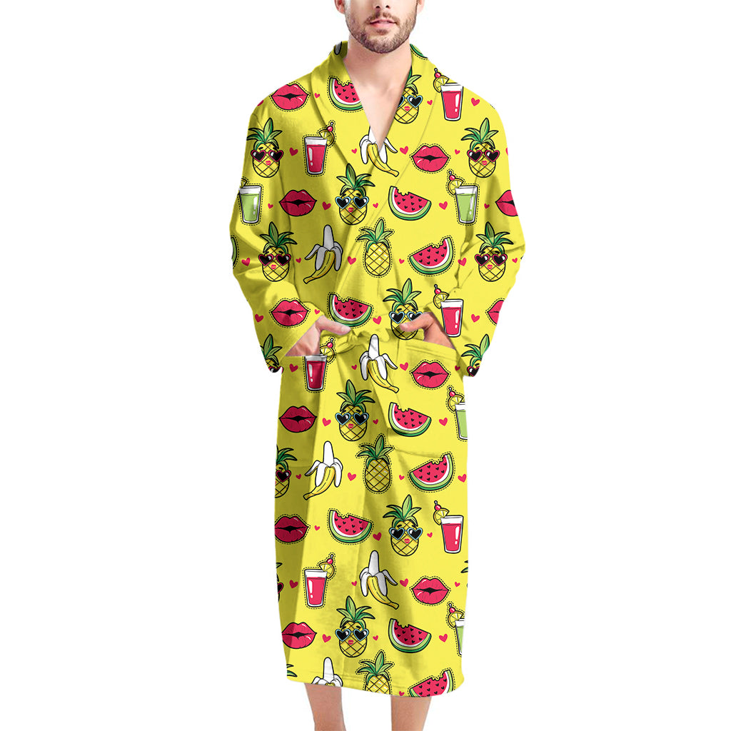 Cartoon Tropical Pattern Print Men's Bathrobe