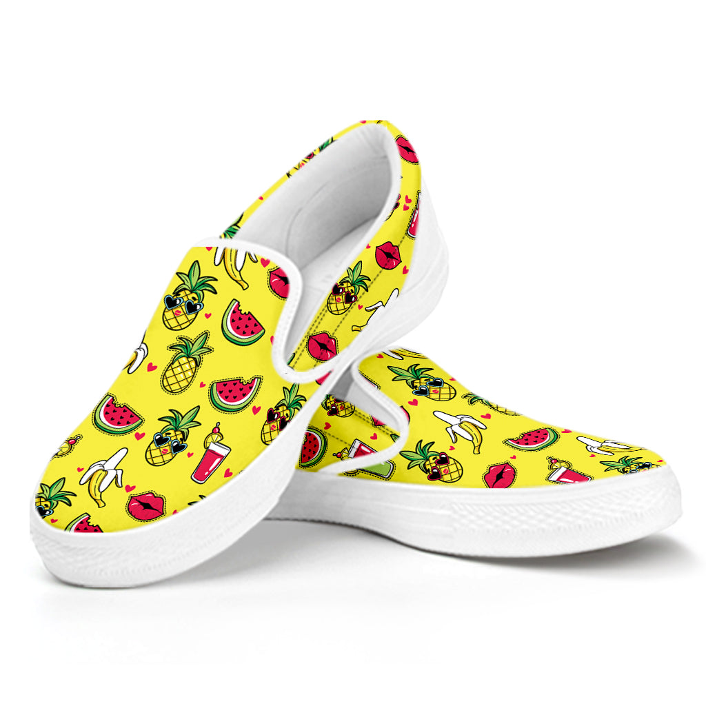 Cartoon Tropical Pattern Print White Slip On Shoes