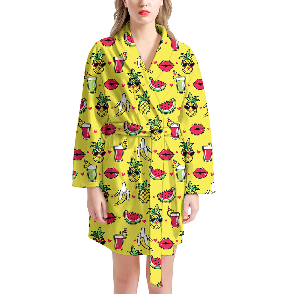 Cartoon Tropical Pattern Print Women's Bathrobe