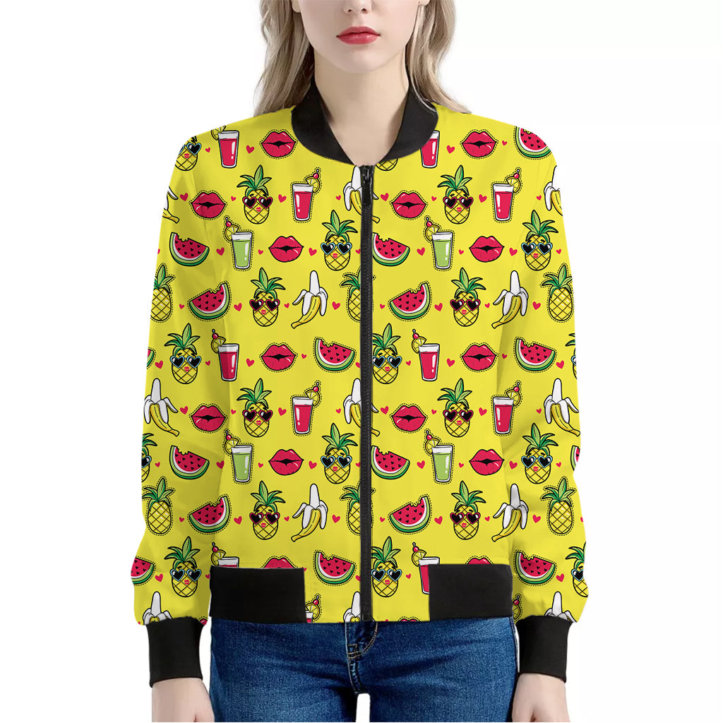 Cartoon Tropical Pattern Print Women's Bomber Jacket