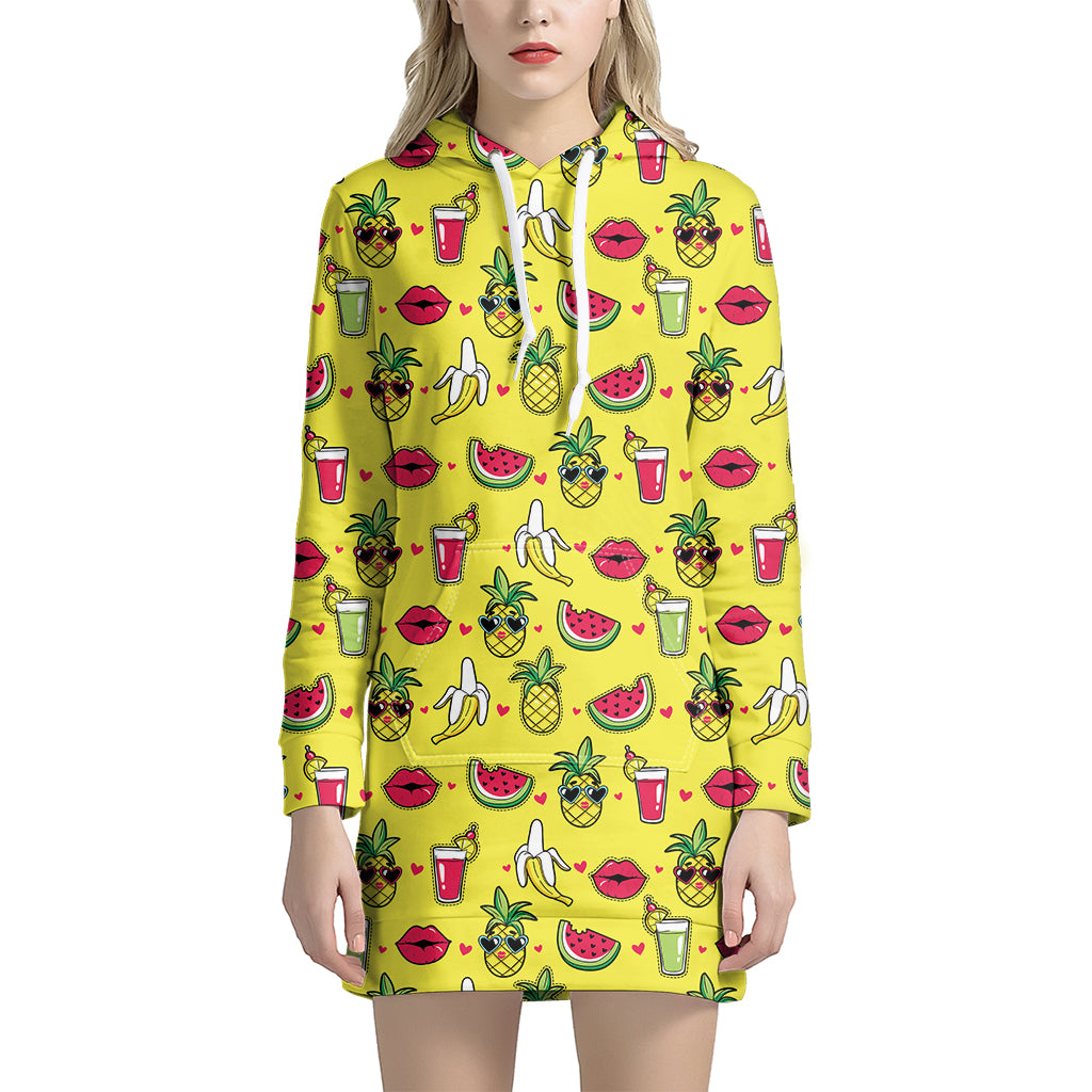 Cartoon Tropical Pattern Print Women's Pullover Hoodie Dress