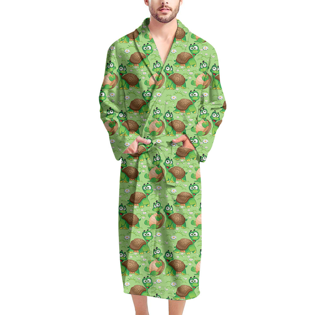 Cartoon Turtle Pattern Print Men's Bathrobe