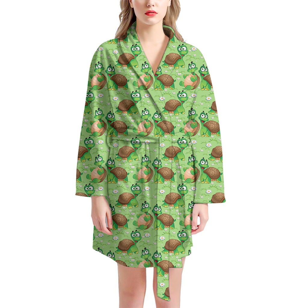 Cartoon Turtle Pattern Print Women's Bathrobe