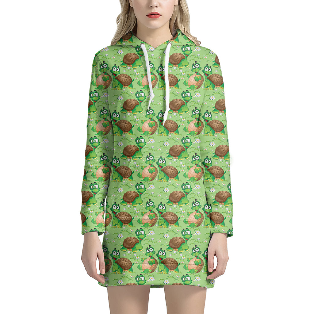 Cartoon Turtle Pattern Print Women's Pullover Hoodie Dress