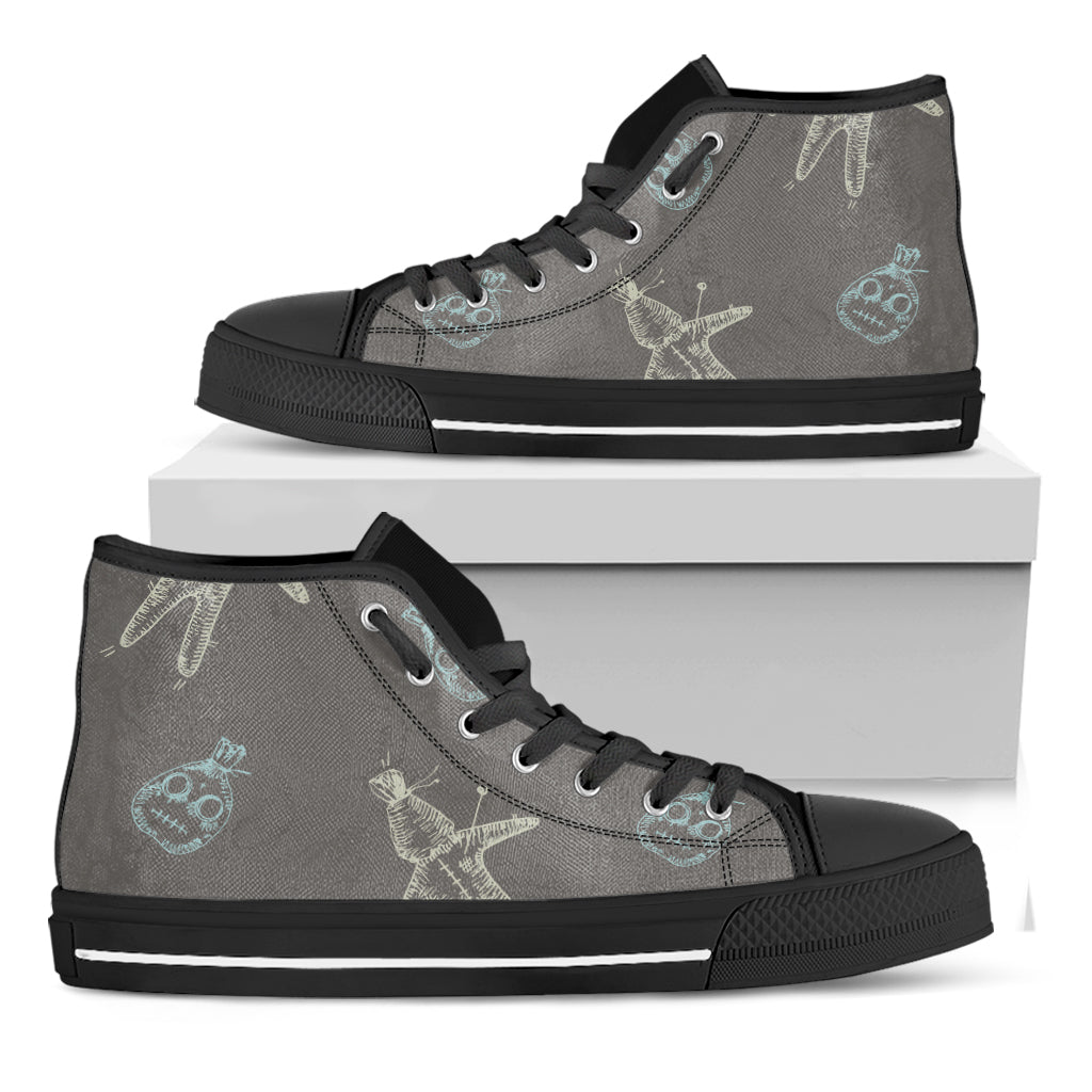 Cartoon Voodoo Doll Pattern Print Black High Top Shoes