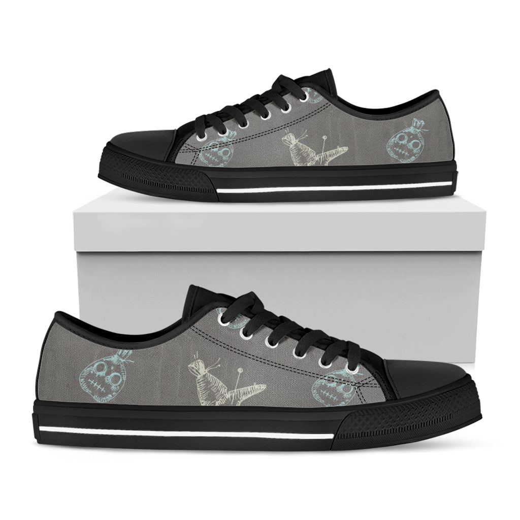 Cartoon Voodoo Doll Pattern Print Black Low Top Shoes