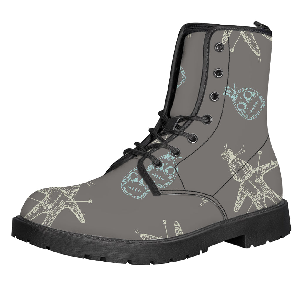 Cartoon Voodoo Doll Pattern Print Leather Boots